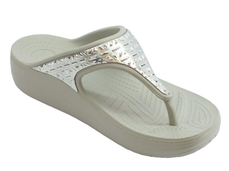 Crocs Infradito Crocs per donna Sloane Graphics in gomma grigio e cromato argento White Silver