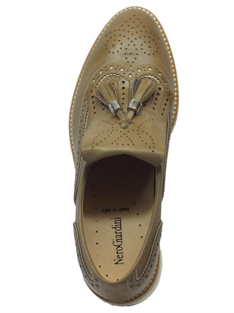 Nero Giardini Mocassini NeroGiardini per donna in pelle effetto duilio colore tortora con pattina Tortora Sabbia