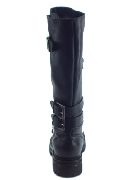 CafèNoir Stivali CafèNoir per donna modello tecnico in pelle nera con fibbie e lampo Nero