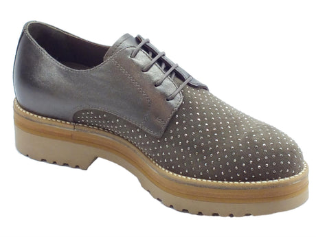 Nero Giardini Scarpe NeroGiardini per donna in camoscio torba e pelle verdegris con bulloncini Verdegris