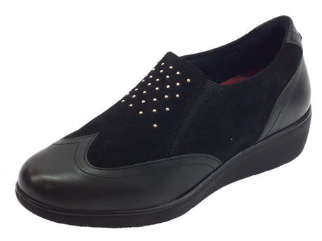 Sabatini Mocassini Confort Sabatini per donna in pelle e camoscio nero sottopiede estraibile Nero