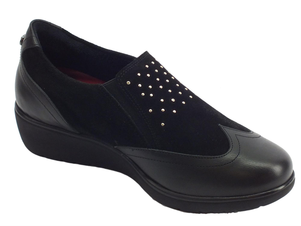 Sabatini Mocassini Confort Sabatini per donna in pelle e camoscio nero sottopiede estraibile Nero