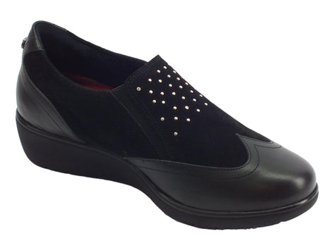 Sabatini Mocassini Confort Sabatini per donna in pelle e camoscio nero sottopiede estraibile Nero