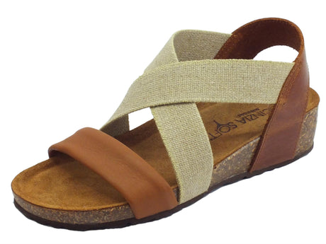 Cinzia Soft Cinzia Soft sandali in pelle cognac e cuoio calzata con elastico estetico Cuoio