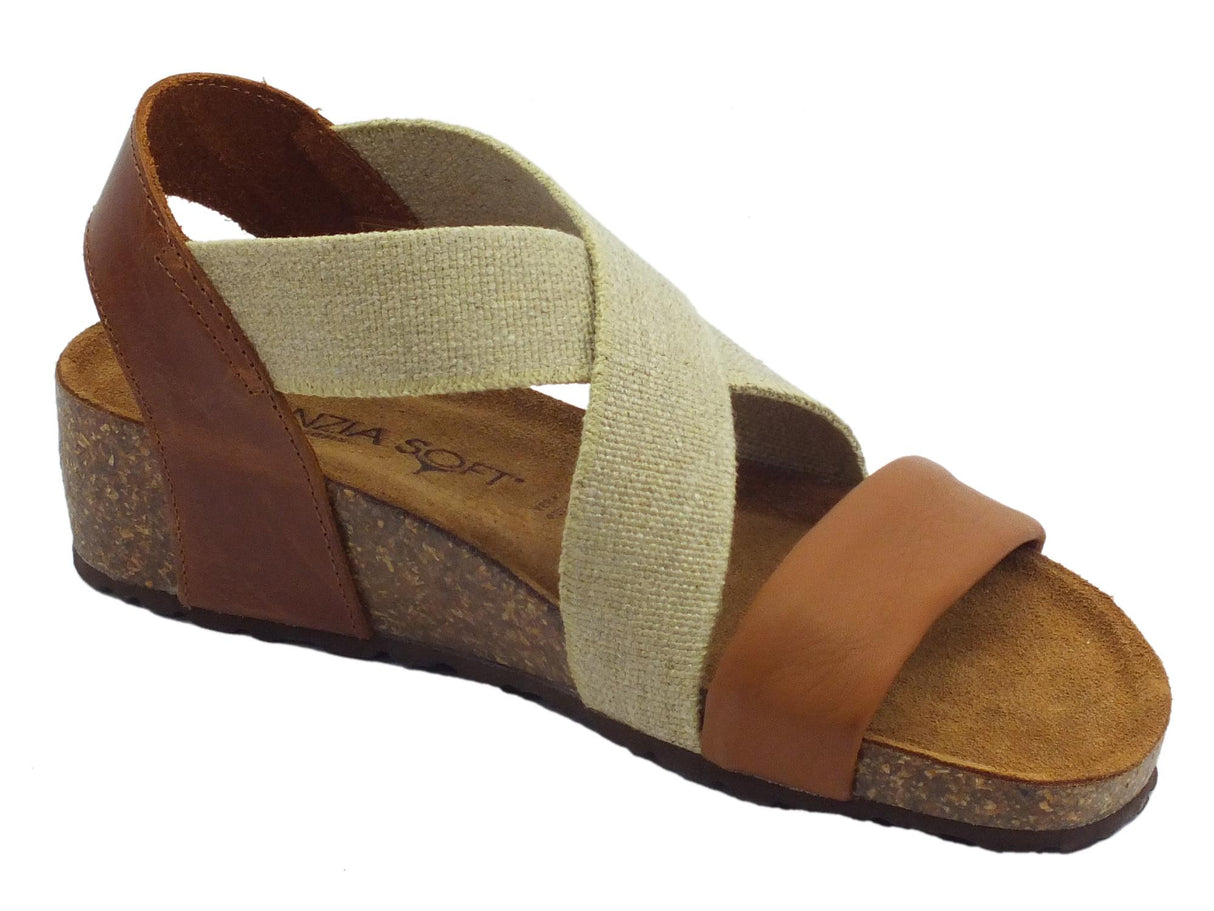 Cinzia Soft Cinzia Soft sandali in pelle cognac e cuoio calzata con elastico estetico Cuoio