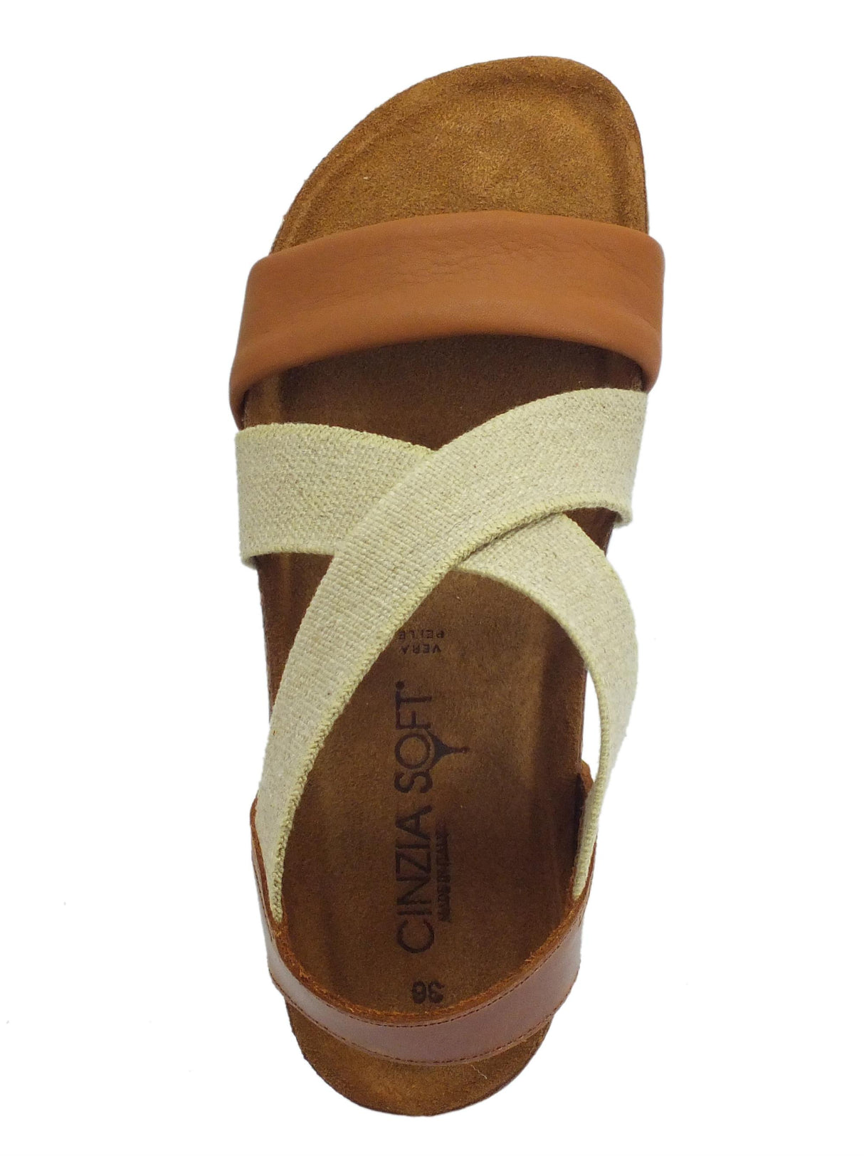 Cinzia Soft Cinzia Soft sandali in pelle cognac e cuoio calzata con elastico estetico Cuoio
