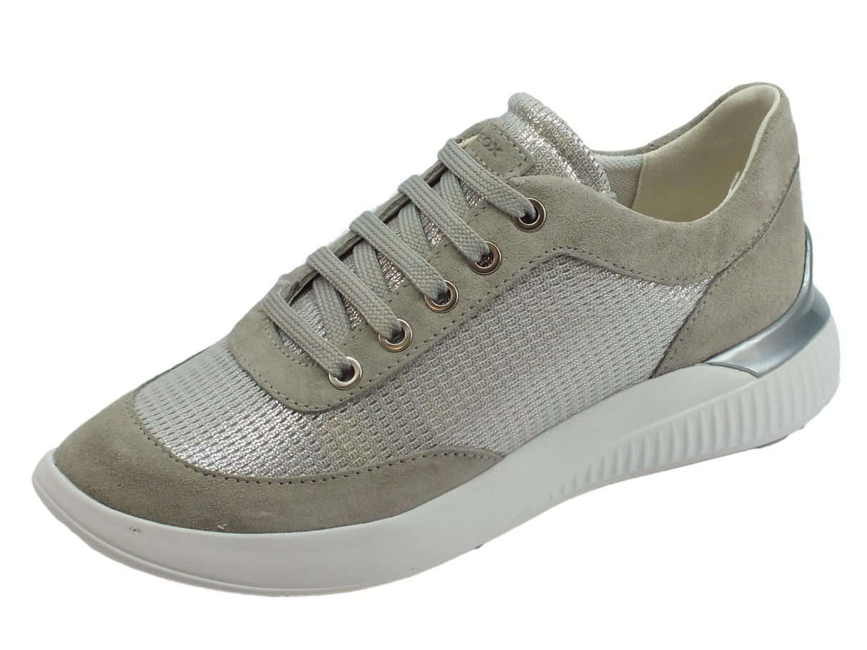 Geox Geox D Theragon sneakers donna in camoscio e tessuto argento grigio zeppa bassa Grey