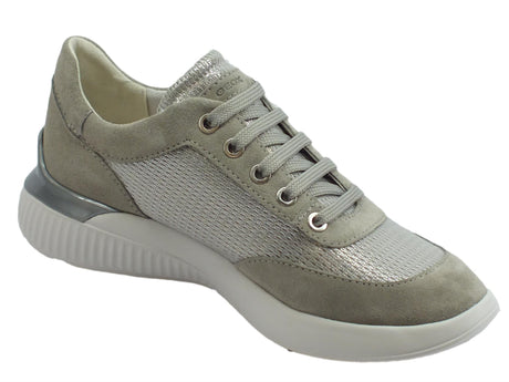 Geox Geox D Theragon sneakers donna in camoscio e tessuto argento grigio zeppa bassa Grey