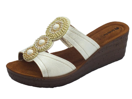 InBlu Ciabatta InBlu in ecopelle satinata bianco ed argento sottopiede Soft Anatomico Zeppa alta Bianco