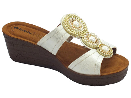 InBlu Ciabatta InBlu in ecopelle satinata bianco ed argento sottopiede Soft Anatomico Zeppa alta Bianco