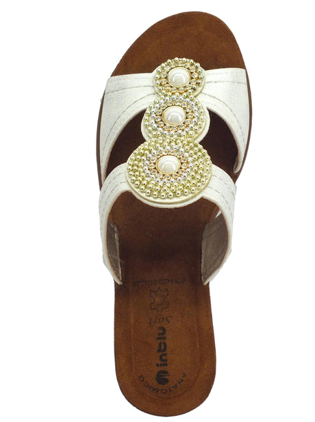 InBlu Ciabatta InBlu in ecopelle satinata bianco ed argento sottopiede Soft Anatomico Zeppa alta Bianco