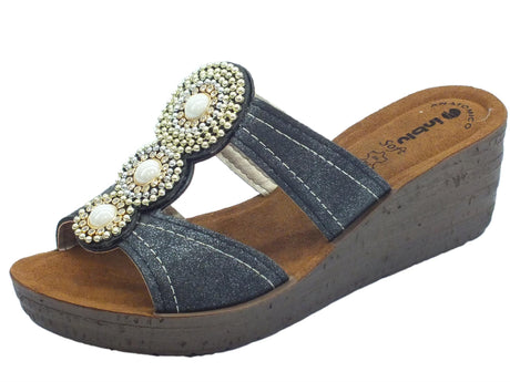 InBlu Ciabatta InBlu in ecopelle satinata nero sottopiede Soft Anatomico Zeppa alta Nero