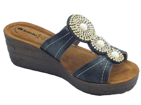 InBlu Ciabatta InBlu in ecopelle satinata nero sottopiede Soft Anatomico Zeppa alta Nero