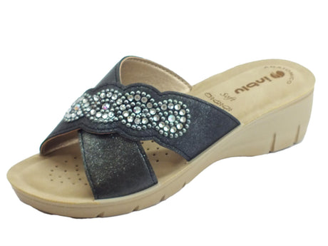 InBlu InBlu ciabatte per donna in ecopelle nera con brillantini zeppa media Nero