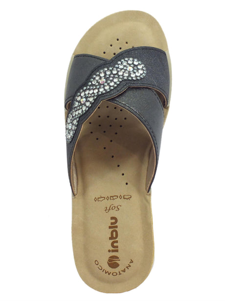 InBlu InBlu ciabatte per donna in ecopelle nera con brillantini zeppa media Nero