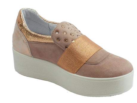 Igi&Co Slip-On Igi&Co per donna in scamosciato cipria dettagli rame zeppa alta Cipria