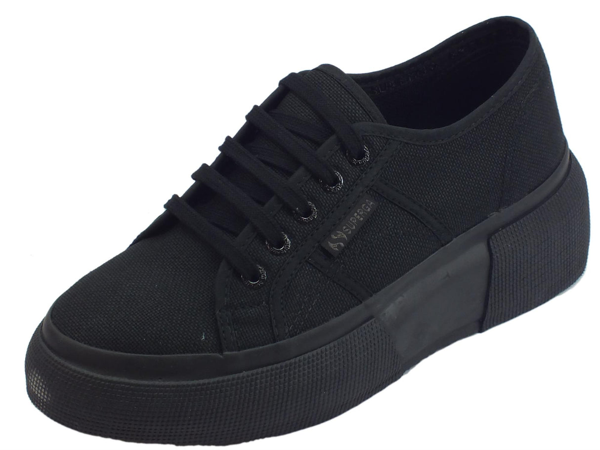 Superga Superga 2287 COTW Total Black sneakers sportive donna in tessuto nero zeppa bombata Black