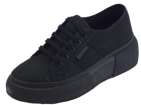 Superga Superga 2287 COTW Total Black sneakers sportive donna in tessuto nero zeppa bombata Black