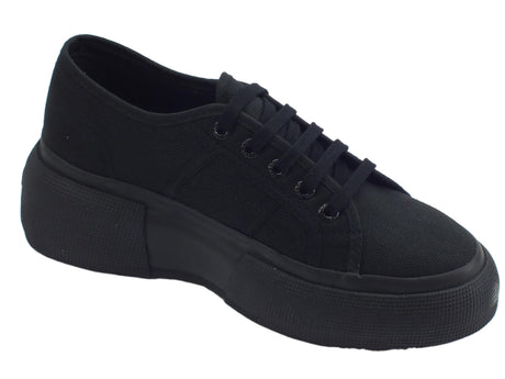 Superga Superga 2287 COTW Total Black sneakers sportive donna in tessuto nero zeppa bombata Black