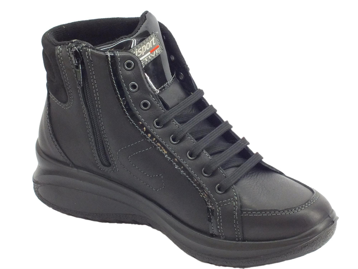 Grisport Grisport Active 5222TV.30G Nero Touch Tronchetti con zeppa per donna in pelle nera con GriTex Nero touch