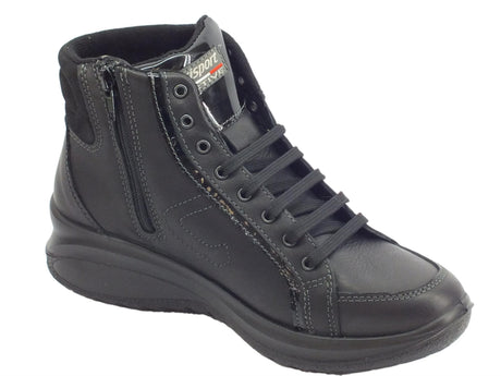 Grisport Grisport Active 5222TV.30G Nero Touch Tronchetti con zeppa per donna in pelle nera con GriTex Nero touch