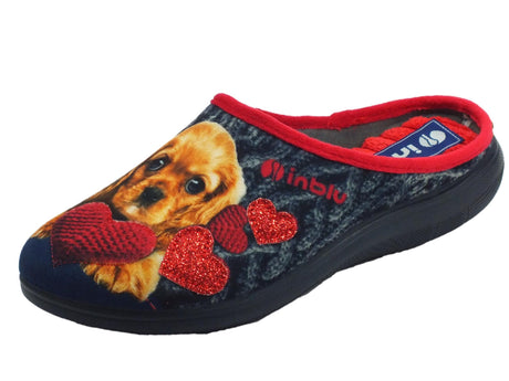 InBlu InBlu EC000050 Blu Pantofole Donna in tessuto con fantasia cagnolino e cuore Blu