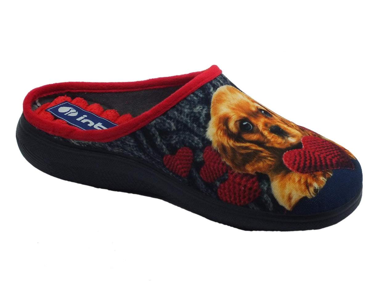 InBlu InBlu EC000050 Blu Pantofole Donna in tessuto con fantasia cagnolino e cuore Blu