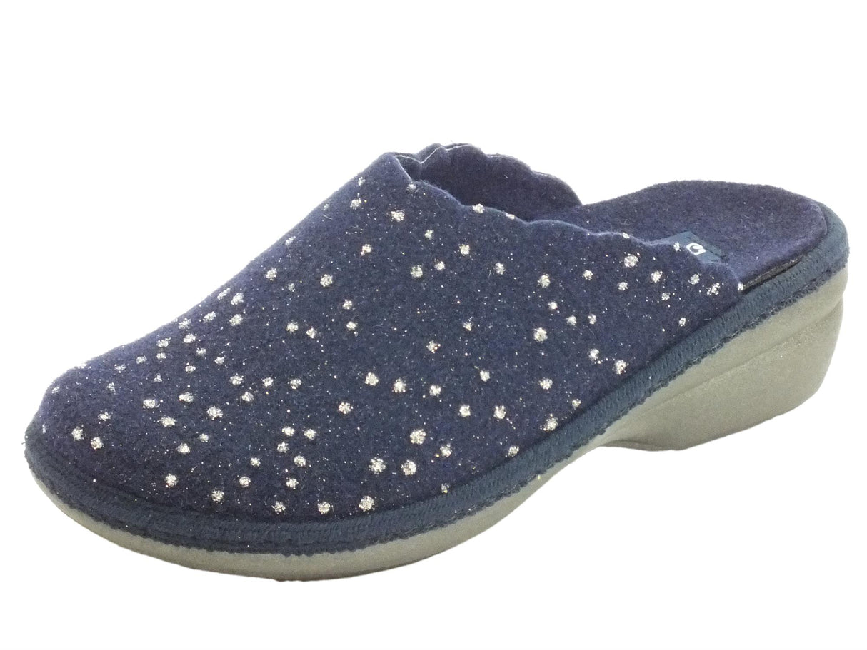 Melluso Melluso PD306F Blu Pantofole Donna in tessuto blu a poisse argento Blu