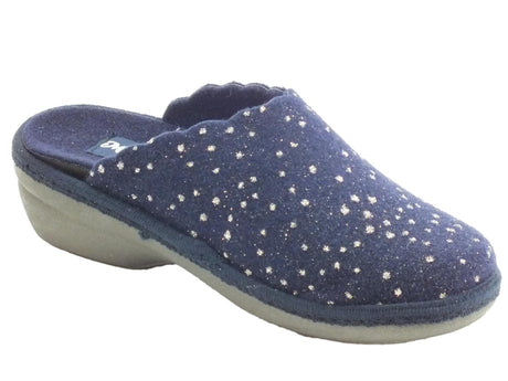Melluso Melluso PD306F Blu Pantofole Donna in tessuto blu a poisse argento Blu