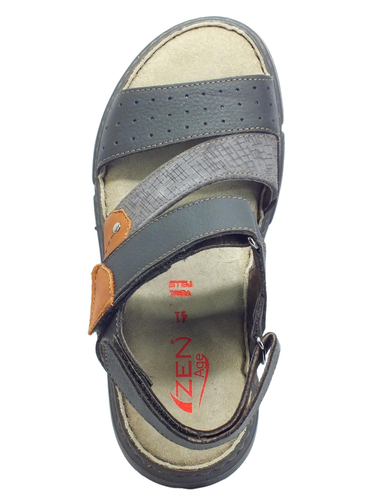 Zen Zen 078219 Tmoro Whisper Cuoio Sandali Uomo in pelle doppia chiusura a strappo Cuoio