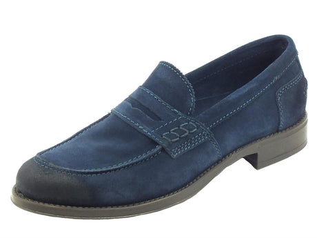 Franzini Franzini Arche 80080 Gorain Midnight Blu Mocassini Eleganti per Uomo in nabuk spazzolato nero blu