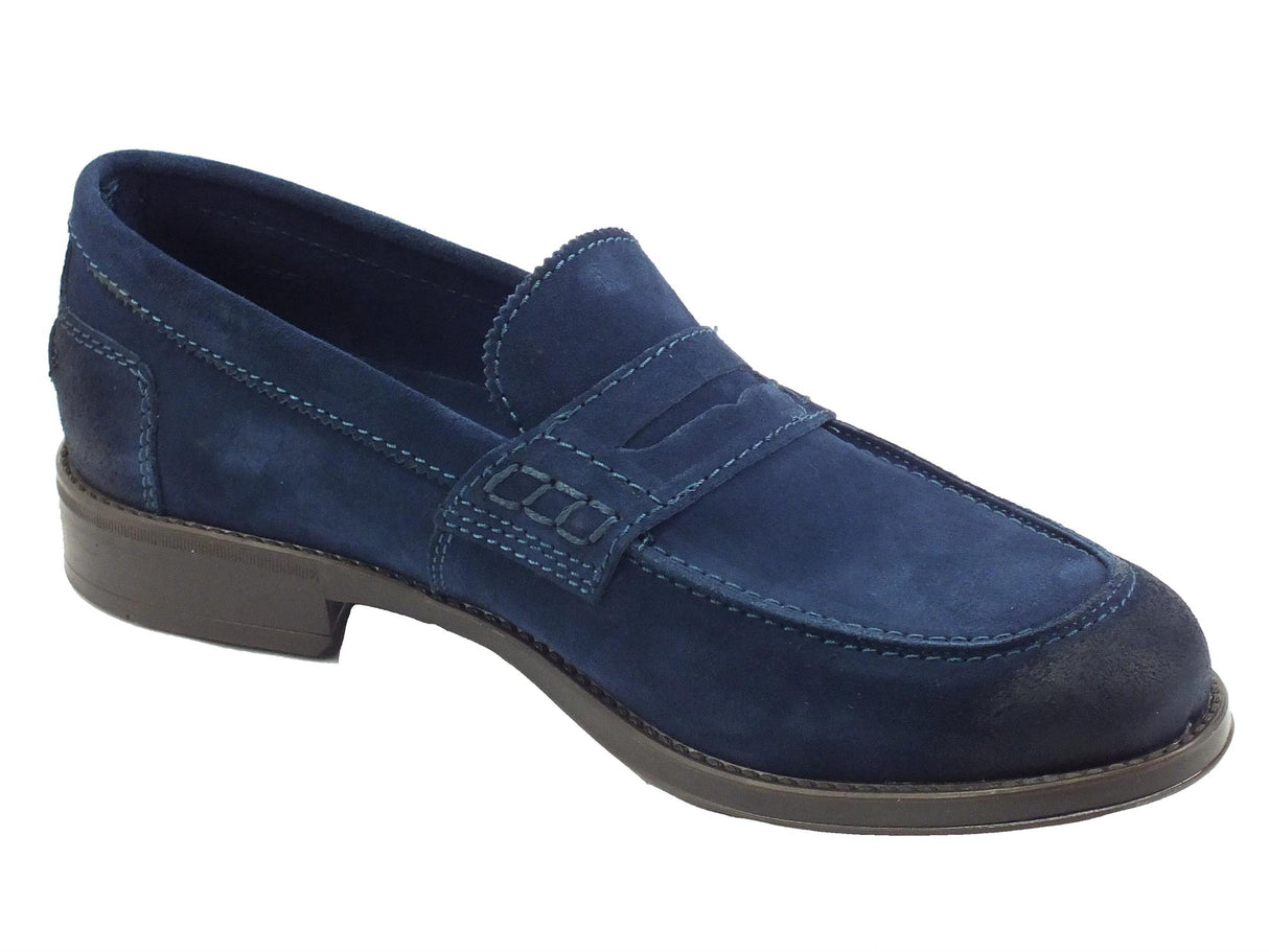 Franzini Franzini Arche 80080 Gorain Midnight Blu Mocassini Eleganti per Uomo in nabuk spazzolato nero blu