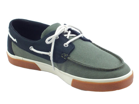 Timberland Timberland 0A2CBR Union Wharf Boat Shoe Dark Green Scarpe per Uomo in tessuto verde e nero