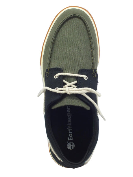 Timberland Timberland 0A2CBR Union Wharf Boat Shoe Dark Green Scarpe per Uomo in tessuto verde e nero