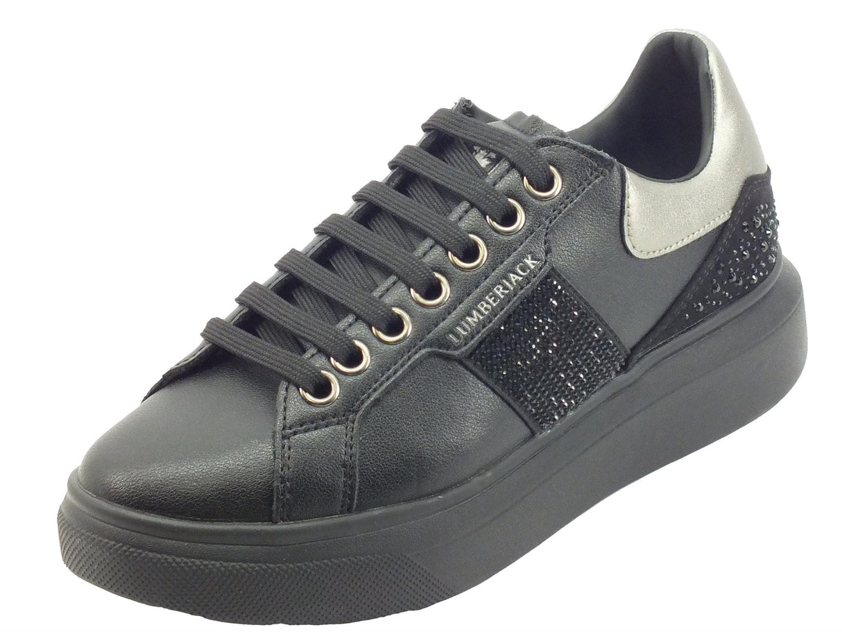 Lumberjack Lumberjack Juliette SWB6112 Black Sneakers per Donna in pelle con zeppa bombata con strass Black