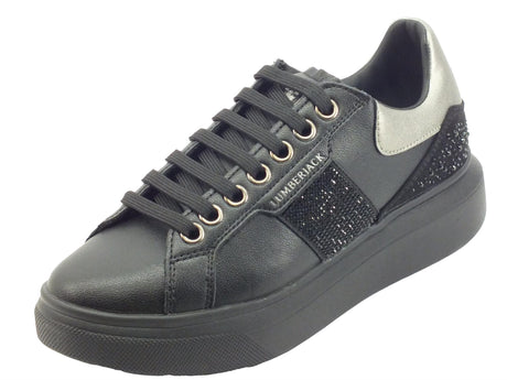 Lumberjack Lumberjack Juliette SWB6112 Black Sneakers per Donna in pelle con zeppa bombata con strass Black