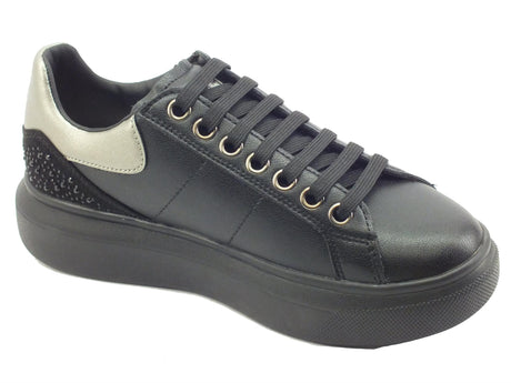 Lumberjack Lumberjack Juliette SWB6112 Black Sneakers per Donna in pelle con zeppa bombata con strass Black