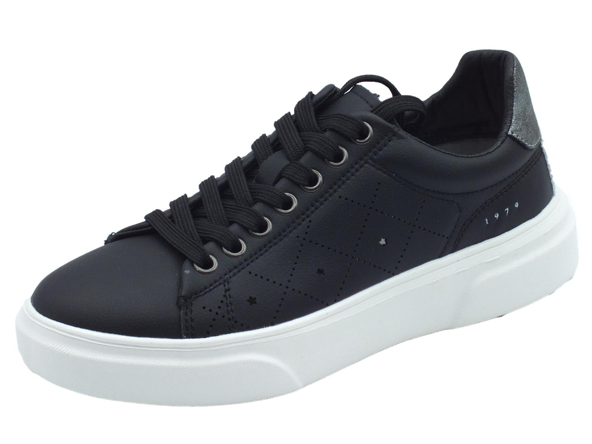 Lumberjack Lumberjack Gaia SWH0605 Black Sneakers per Donna in pelle con zeppa e lacci Black