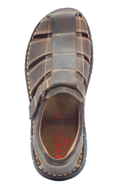 Zen Zen 7402 Caffè Analgesico Sandali per Uomo in pelle ingrassata testa di moro con chiusura a strappo Caffè Analgesico