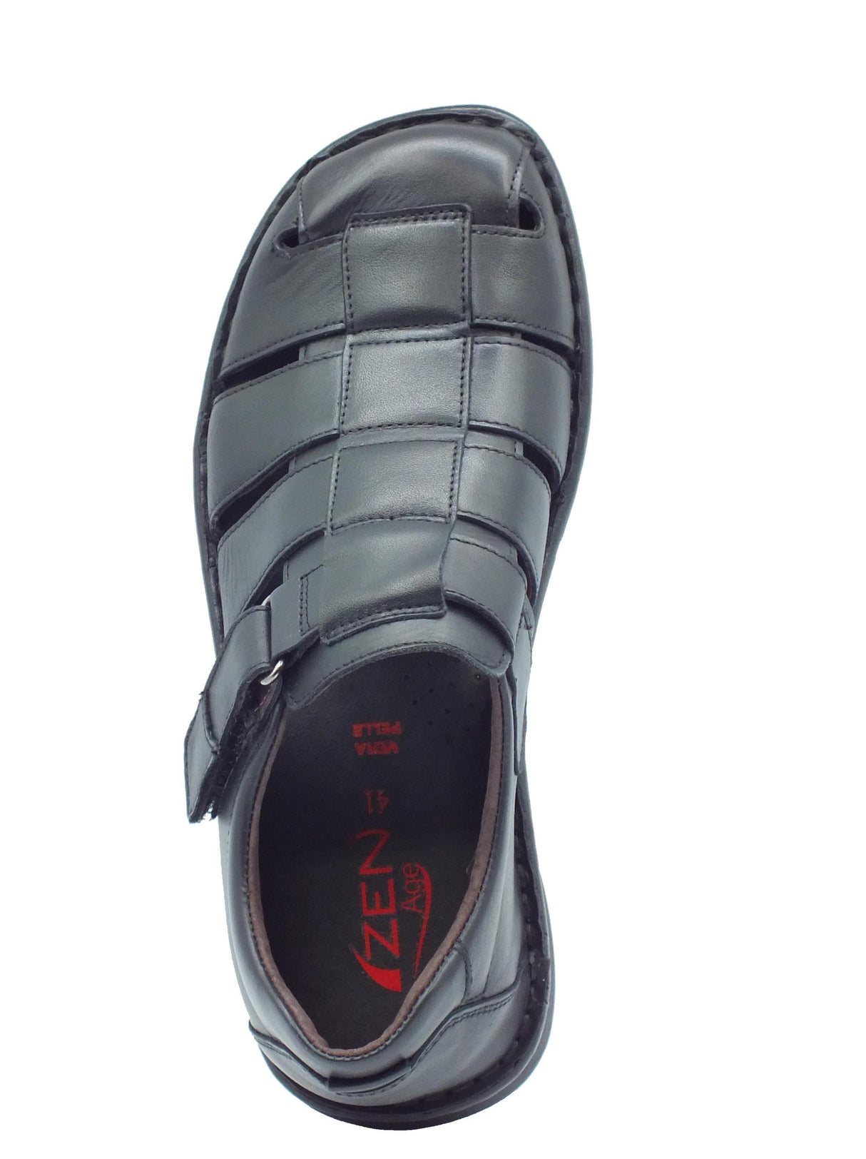 Zen Zen 877807 Nero Sandali per Uomo in pelle nera con chiusura a strappo Nero