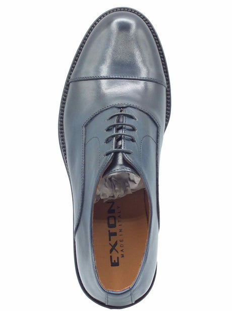 Exton Exton 6014 Vitello Blue Scarpe Eleganti per Uomo in pelle blu fondo cuoio Blue