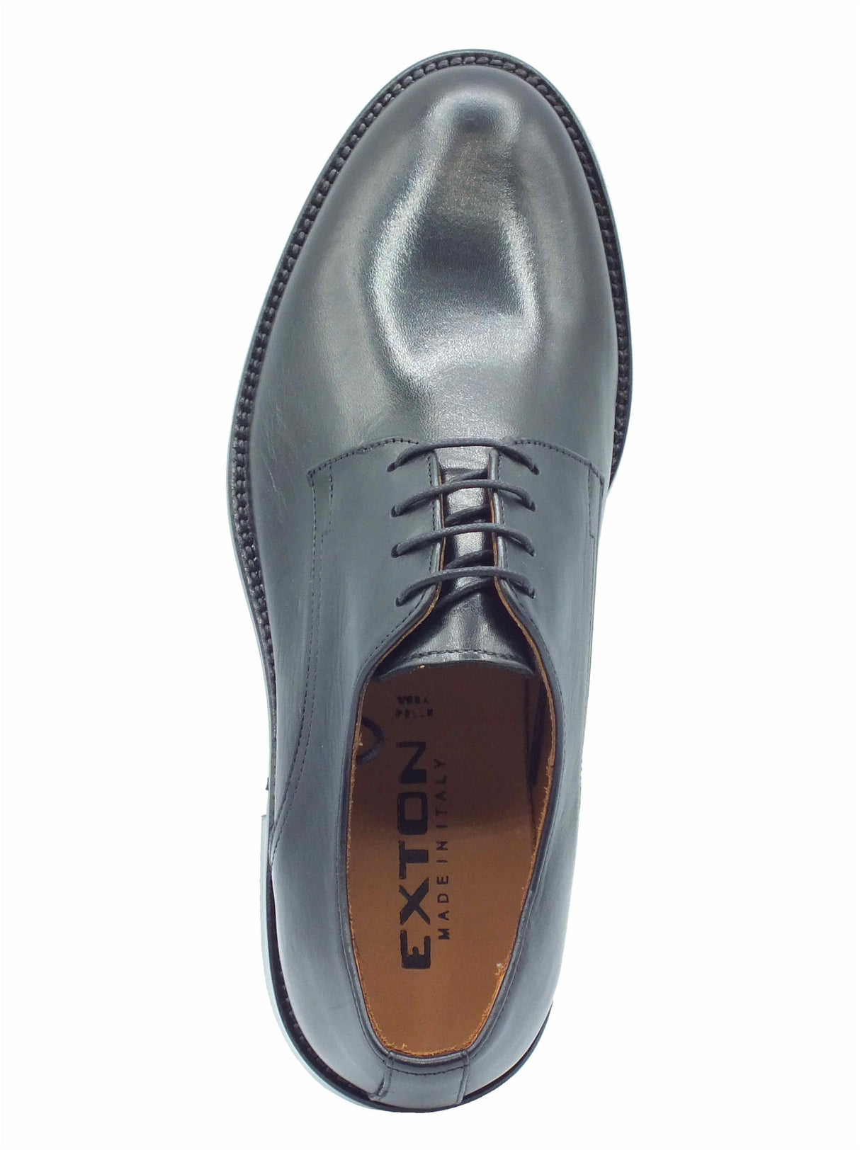 Exton Exton 6022 Vitello Nero Scarpe Eleganti per Uomo in pelle nera fondo cuoio Nero