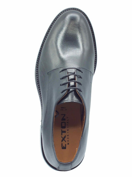 Exton Exton 6022 Vitello Nero Scarpe Eleganti per Uomo in pelle nera fondo cuoio Nero