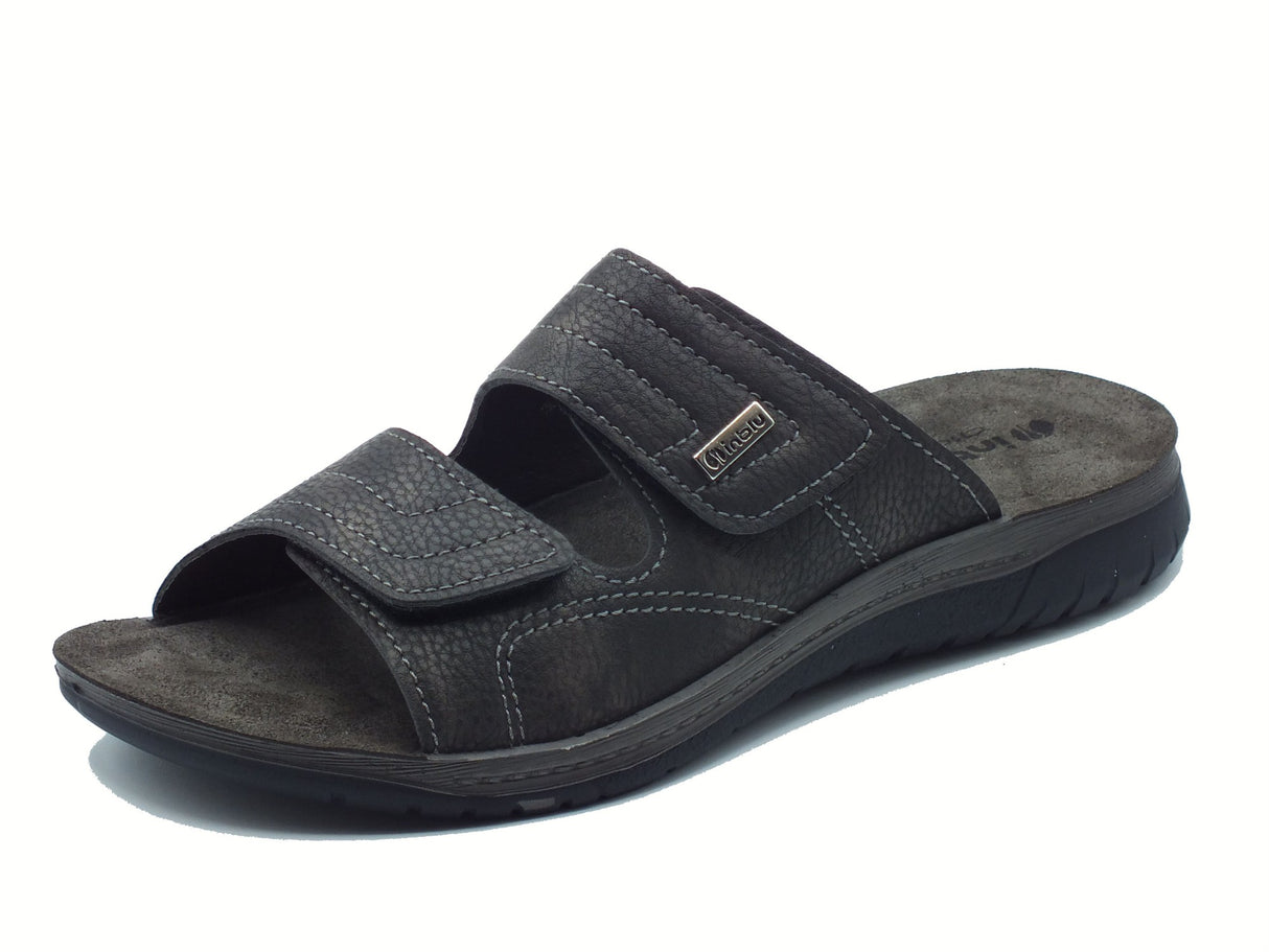 InBlu InBlu ID000020 Nero Ciabatte per Uomo con doppia regolazione a strappo e sottopiede in pelle Nero