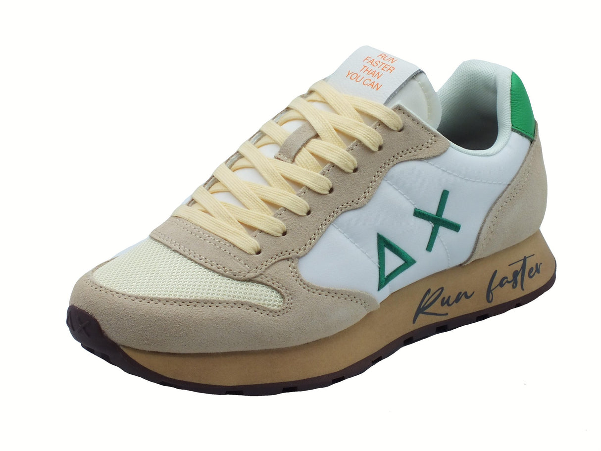 SUN68 SUN68 Z35105 Tom Vintage Bianco Panna Verde Scarpe Sportive per Uomo in nabuk e tessuto Bianco Panna