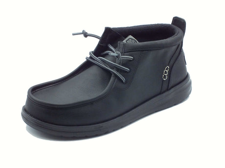 Hey Dude HeyDude 42051 Wally Mid Gripr Classic Black Scarponcini per Uomo in pelle nera Wally Mid Gripr Classic B