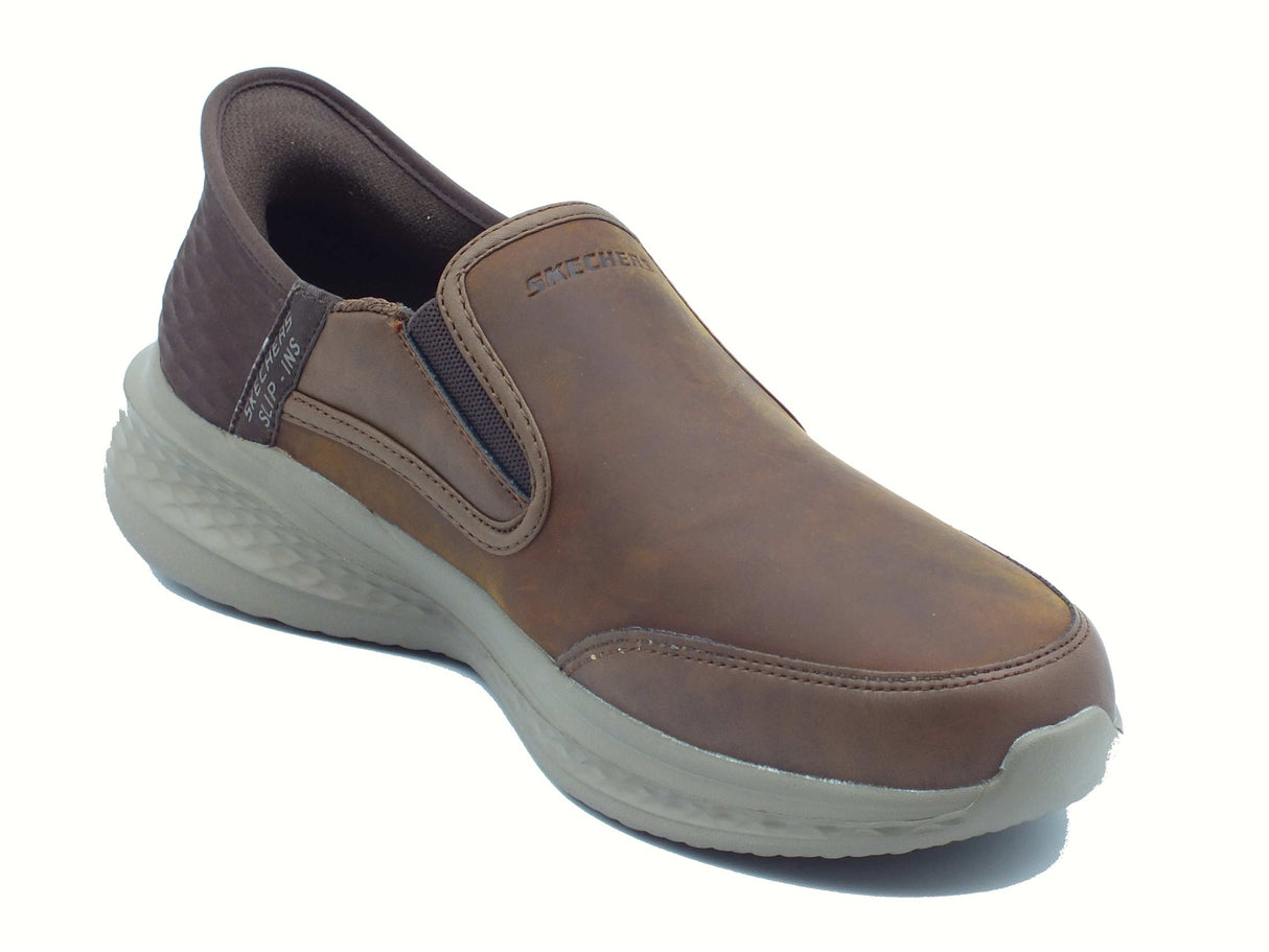 Skechers Skechers Slip-Ins 205237 Slade Cooper Dark Brown Mocassini per uomo in pelle e sintetico marrone Brown
