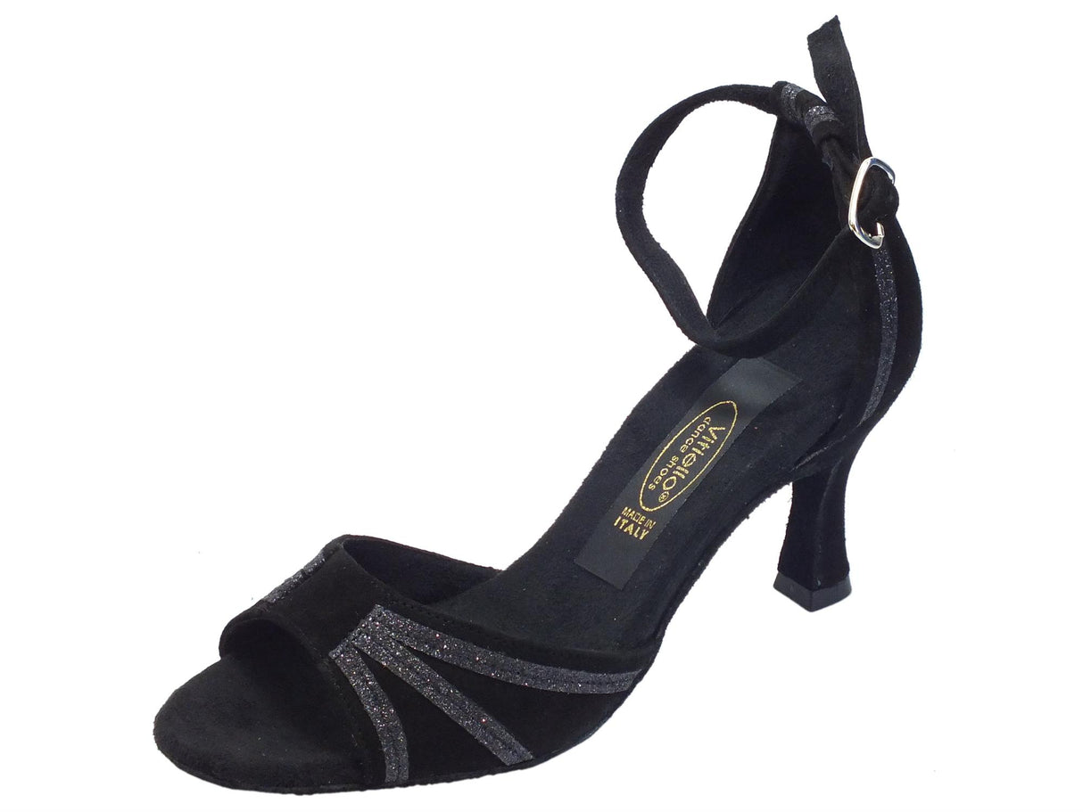 Vitiello dance shoes Scarpe da donna per ballo latino americano in camoscio cristallo fine nero Nero