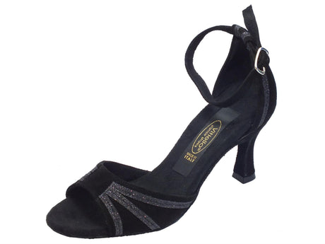 Vitiello dance shoes Scarpe da donna per ballo latino americano in camoscio cristallo fine nero Nero