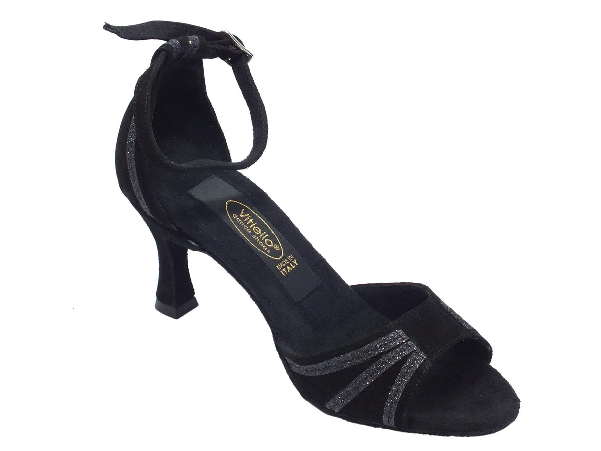 Vitiello dance shoes Scarpe da donna per ballo latino americano in camoscio cristallo fine nero Nero